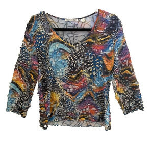 Sno Skins Shirt Womens Large Stretch Vintage Rare y2k Crinkle Pullover Blouse